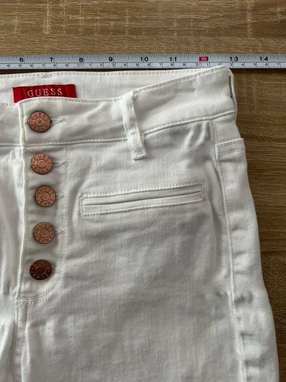 Guess White Cropped Jeans Women Size 26 High Rise Raw Hem Denim Pants - Picture 4 of 10